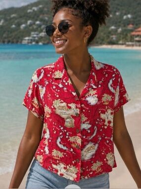 Caribbean Joe 90’s Y2K button down beach vibe shirt size large vacation top